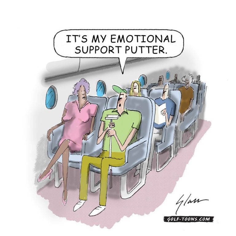 Emotional Support, golf is a game where your emotions can play a major role, an original golf cartoon illustration by Marty Glass of GolfToons
