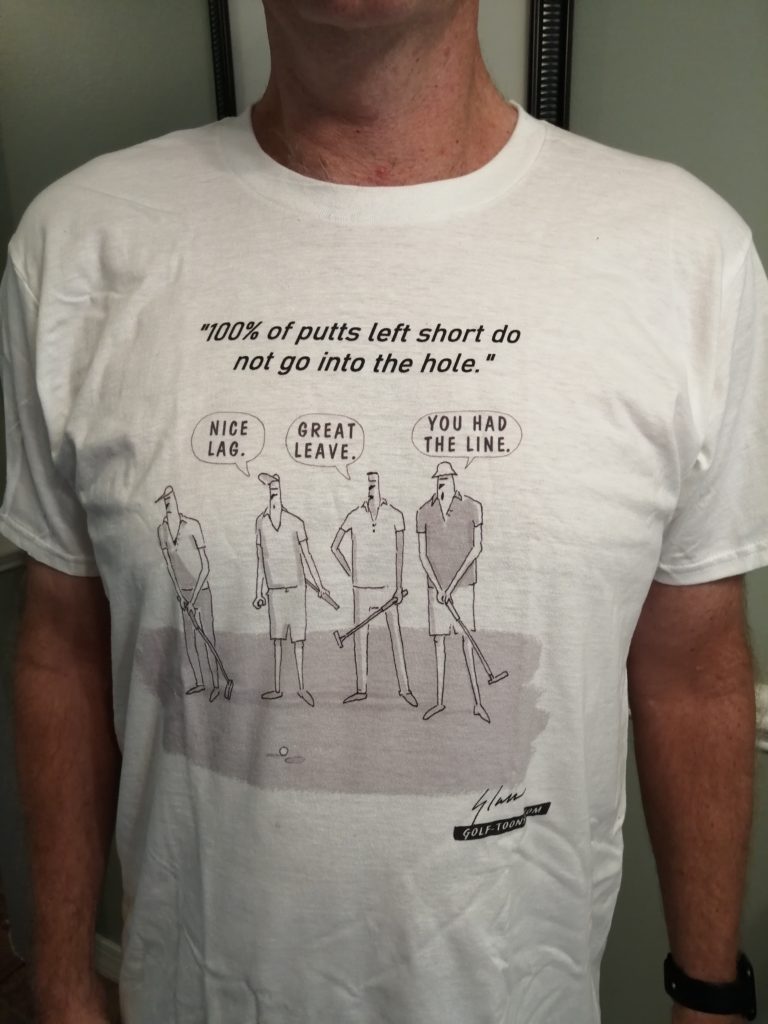 TeeShirt with a GolfToon using Unwanted Compliments - GolfToons 19 used with permission from GolfToons