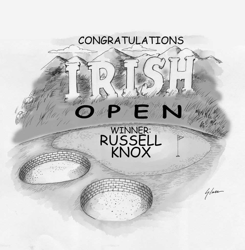 Russell Knox Irish Open celebrates the accomplishment with an original golf illustration by Marty Glass of GolfToons.